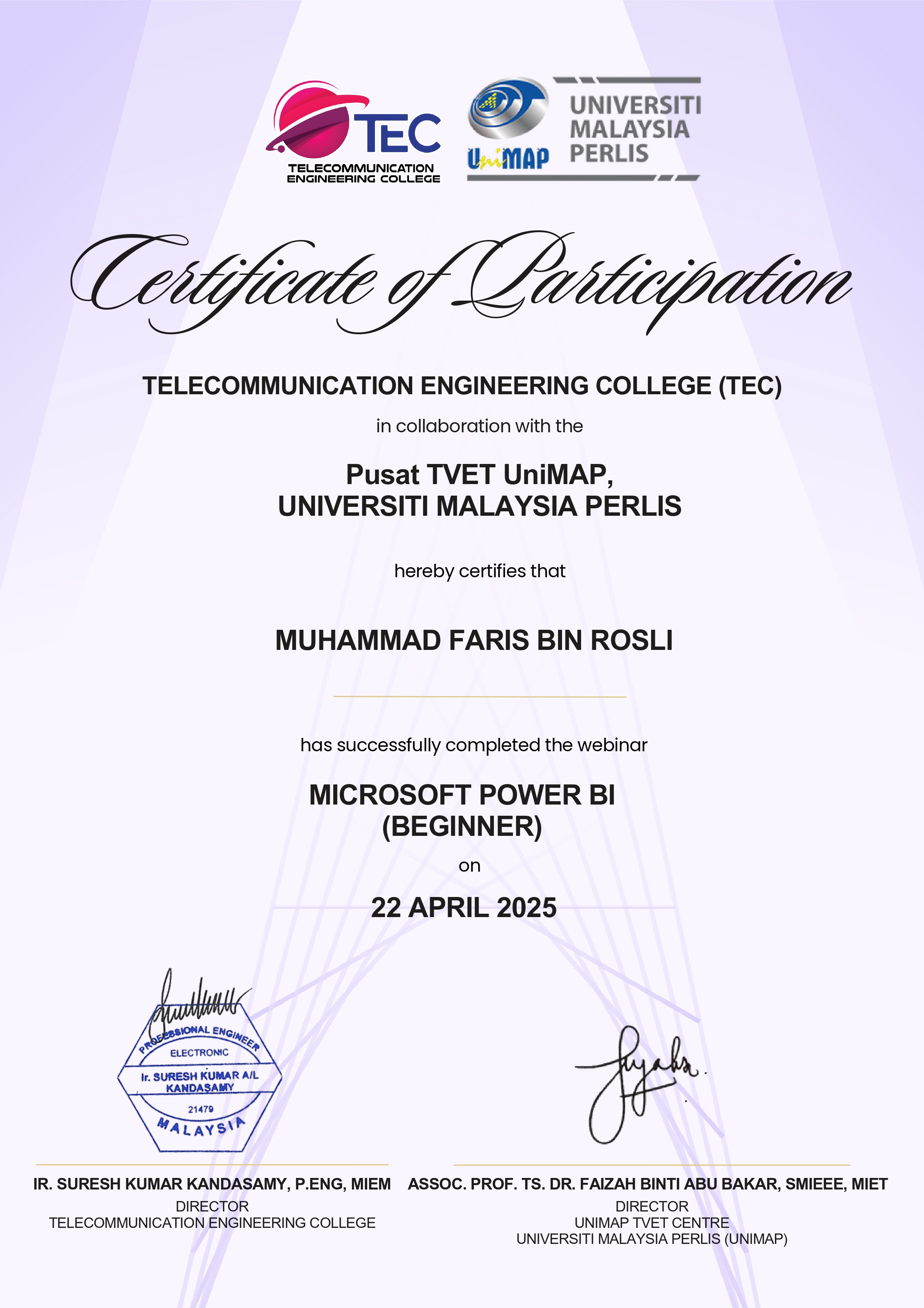 Power BI certificate
